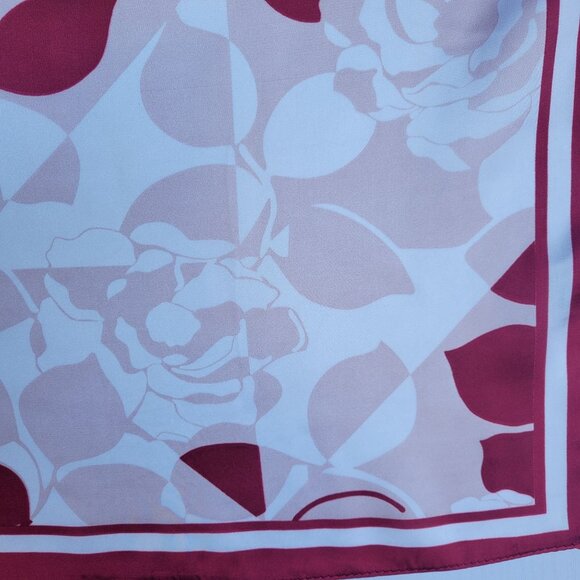 Luxury Silk Feel Scarf Pink White Black Abstract Geometric Floral Square Bandana - Picture 3 of 4